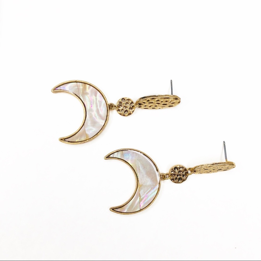 SABRINA MOTHER OF PEARL HALF MOON HAMMER EARRINGS - Picture 5 of 5